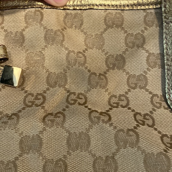 Gucci Princy GG Monogram Gold Canvas Leather Tote Cute Bow Damaged (Authentic) - Picture 8 of 14